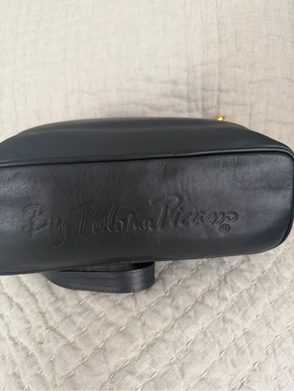 Paloma Picasso Black Leather Shoulder Bag with Kisslock Coin Purse
